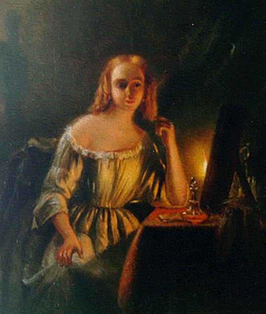 Petrus Kiers | Het avondtoilet, olieverf op paneel, 12,0 x 10,7 cm, gesigneerd r.o.