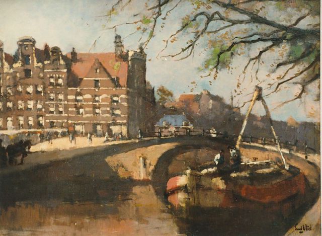 Leendert van der Vlist | Amsterdamse gracht, olieverf op doek, 45,2 x 60,3 cm, gesigneerd r.o.