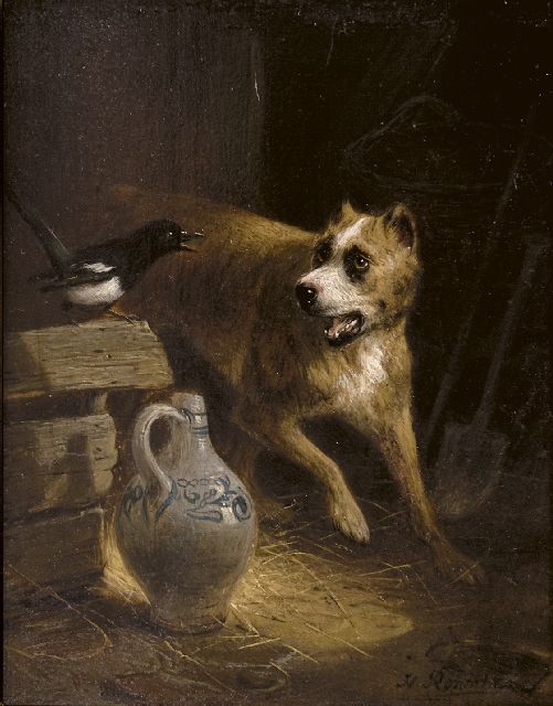 Henriette Ronner-Knip | Een brutale gast, olieverf op paneel, 19,2 x 15,7 cm, gesigneerd r.o.