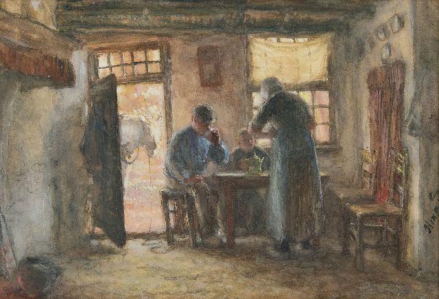Bernard Blommers | De boer drinkt - het paard wacht, aquarel op papier, 37,6 x 54,3 cm, gesigneerd r.o.