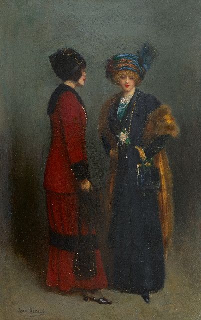 Béraud J.  | Deux Élégantes, olieverf op schildersboard 54,9 x 36,7 cm, gesigneerd l.o.