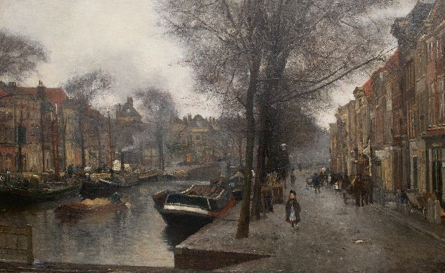 Floris Arntzenius | De Bierkade in Den Haag, gezien vanaf de Wagenbrug richting het Spui, olieverf op doek, 126,4 x 201,3 cm, gesigneerd r.o.