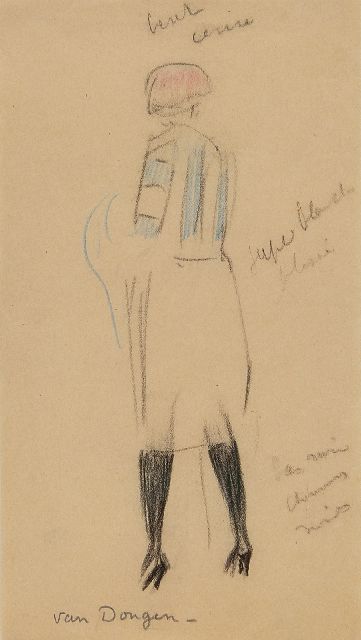 Kees van Dongen | Femme de dos, zwart en gekleurd krijt op papier, 20,8 x 11,7 cm, gesigneerd m.o.
