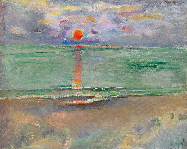 Jan Sluijters | Zonsondergang op het Zeeuwse strand, olieverf op doek, 46,5 x 57,9 cm, gesigneerd r.b. en te dateren ca. 1938