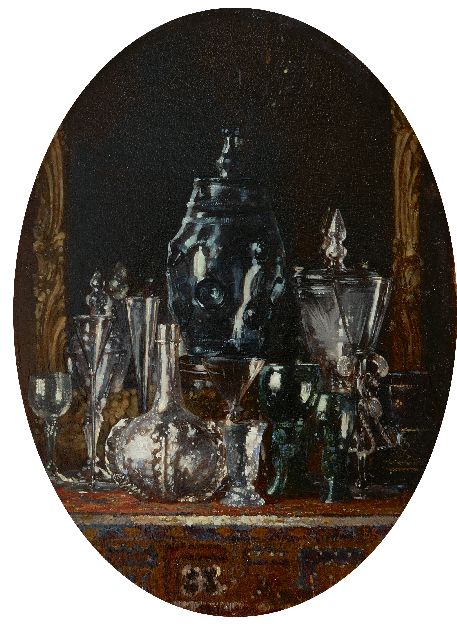 Alexander Hugo Bakker Korff | Verreries, olieverf op paneel, 16,5 x 12,0 cm, gesigneerd r.o. met initialen en verso  op etiket voluit en verso op etiket gedateerd 1875