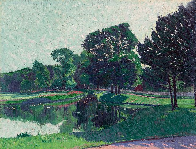 Wim Schuhmacher | Parklandschap met vijver, olieverf op doek, 47,8 x 62,9 cm, gesigneerd r.o. en te dateren ca. 1915