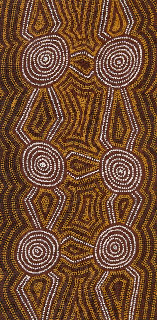 Morris Gibson Tjapaltjarri | Tingari stories, olieverf op doek, 91,0 x 46,0 cm, gesigneerd verso