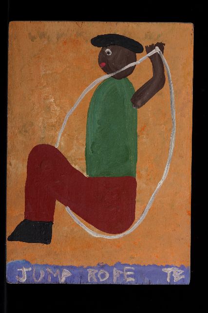 Tim Brown | Jump rope, acryl op paneel, 43,1 x 30,4 cm, gesigneerd r.o. met initialen en ca 1995
