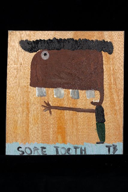 Tim Brown | Sore tooth, acryl op paneel, 40,6 x 38,1 cm, gesigneerd r.o. met initialen en ca 1995