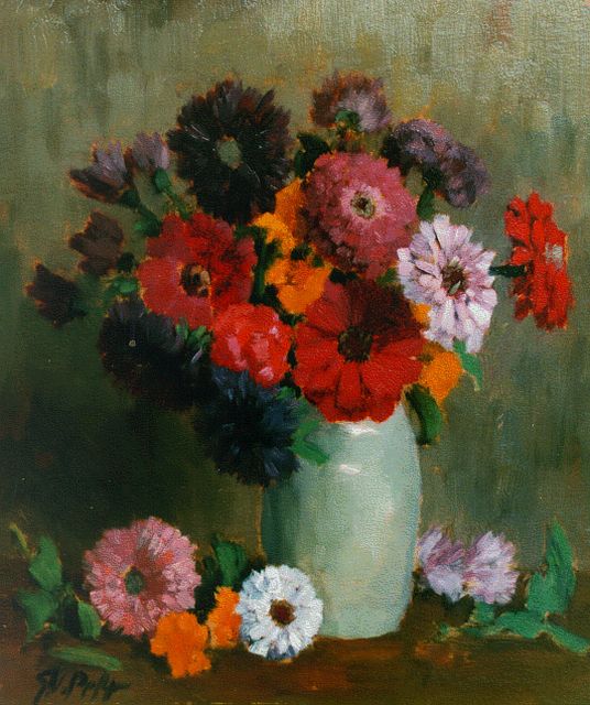 Gottfried van Pelt | Bloemstilleven, olieverf op schilderskarton, 37,1 x 31,1 cm, gesigneerd l.o.