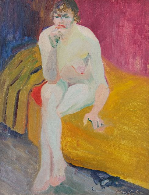 Harrie Kuijten | Zittend vrouwelijk naakt, olieverf op doek, 53,0 x 40,7 cm, gesigneerd r.o.