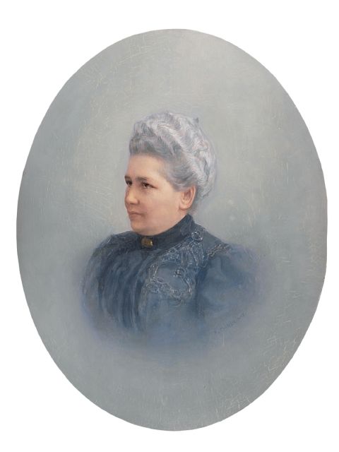 Piet Mondriaan | Portret van mevrouw L.C.M. Rijnen-van den Bosch   tezamen met pendant, olieverf op paneel, 49,1 x 38,7 cm, gesigneerd r.m. en te dateren 1914-1915 (Joosten)