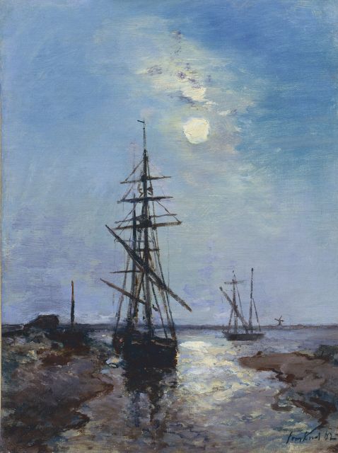 Johan Barthold Jongkind | Hollands riviergezicht bij invallende avond, olieverf op doek, 32,6 x 24,2 cm, gesigneerd r.o. en gedateerd '62