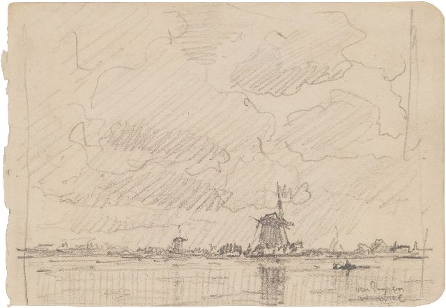 Kees van Dongen | Overschie, zwart krijt op papier, 10,9 x 15,9 cm, gesigneerd r.o.