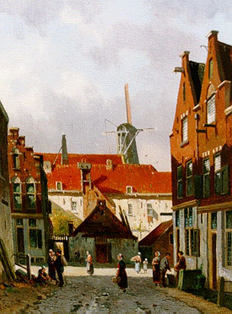 Adrianus Eversen | Stadsgezicht, olieverf op paneel, 27,4 x 21,0 cm, gesigneerd l.o.