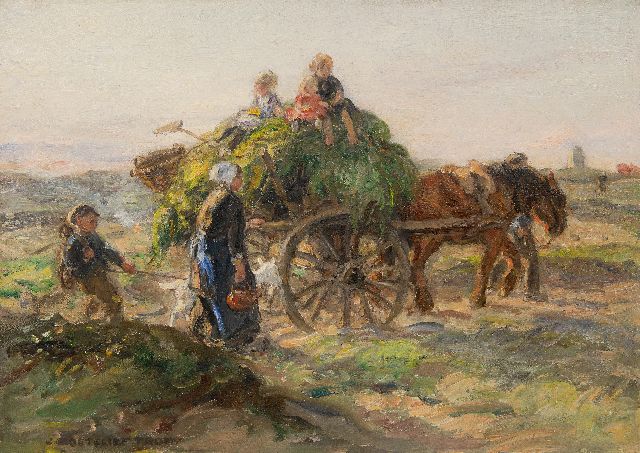 Jan Zoetelief Tromp | Huiswaarts met het gezin, Katwijk, olieverf op doek, 40,2 x 56,5 cm, gesigneerd l.o. en verso