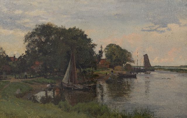 Tholen W.B.  | Hollands landschap met dorpshaven, olieverf op doek 40,0 x 62,0 cm, gesigneerd l.o.
