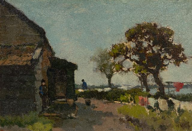Jan Hendrik Weissenbruch | Wasdag, olieverf op paneel, 16,1 x 23,6 cm, gesigneerd r.o. met initialen en te dateren ca. 1875