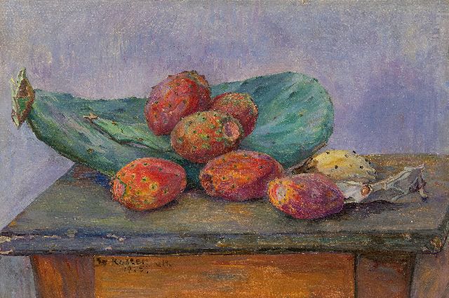 Jo Koster | Italiaanse cactusvijgen op een tafel, olieverf op doek, 28,4 x 42,3 cm, gesigneerd l.o. en gedateerd 1925