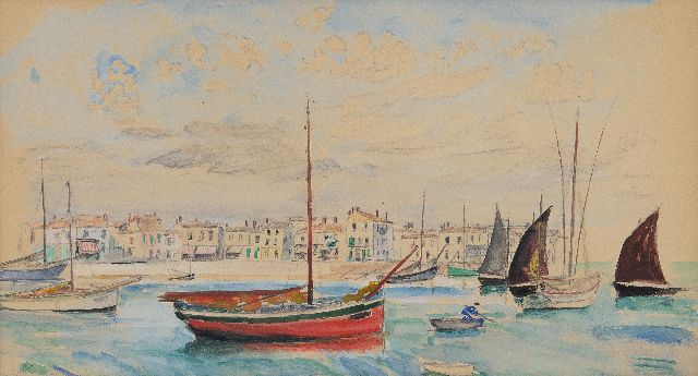 Lebasque H.  | La barque rouge à Saint-Tropez, potlood en aquarel op papier 23,7 x 43,7 cm, gesigneerd l.o.