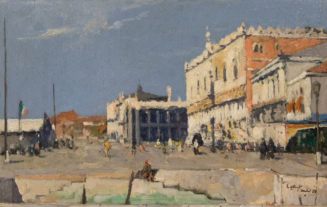 Leendert van der Vlist | Gezicht in Venetië met het Dogepaleis, olieverf op doek, 32,8 x 50,4 cm, gesigneerd r.o. en gedateerd '24