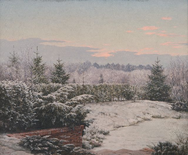 Jan Voerman jr. | Winterochtend met rijp, olieverf op doek, 50,3 x 60,9 cm, gesigneerd l.o. met monogram en gedateerd '41