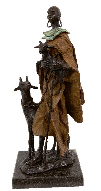 Houtkamp M.  | Geitenhoedster, brons 42,0 x 17,0 cm, gesigneerd op basis