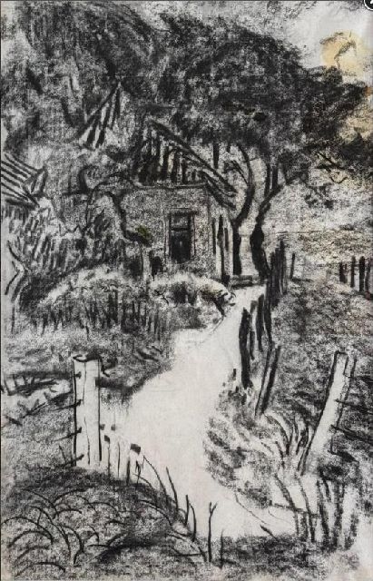 Jan Altink | Blauwborgje, houtskool op papier, 47,8 x 30,6 cm, zonder lijst