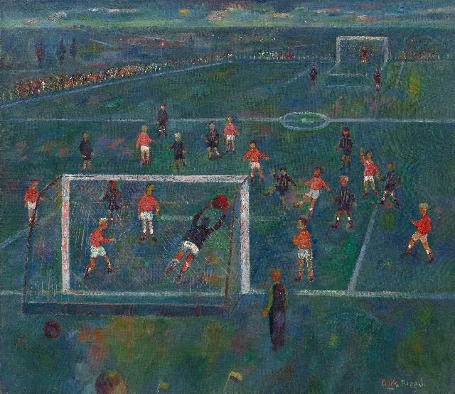 Dirk Breed | Voetbalwedstrijd van Oranje -  ..., olieverf op doek, 70,0 x 80,2 cm, gesigneerd r.o.
