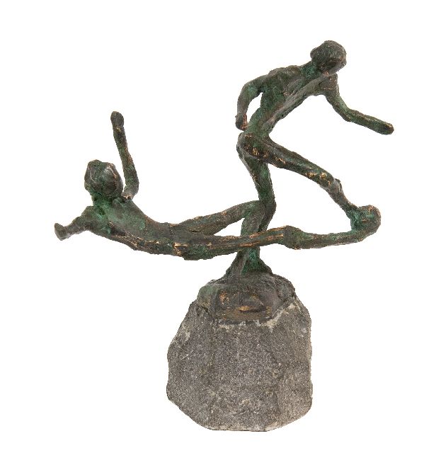 Bakker W.F.  | Sliding (Johan Cruijff), brons 15,5 x 14,0 cm, gesigneerd op basis