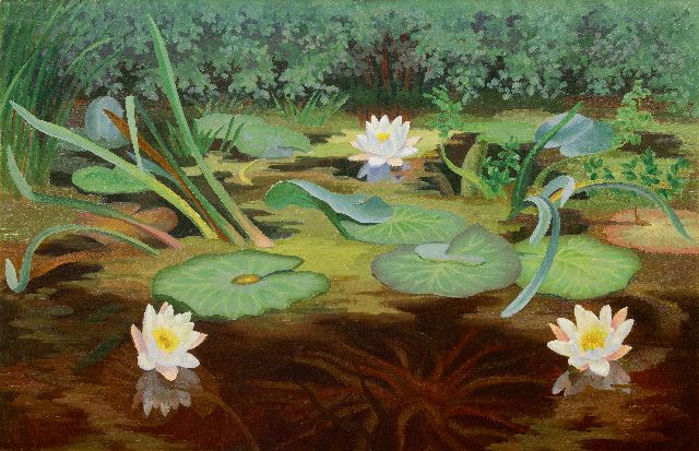 Dirk Smorenberg | Waterlelies, olieverf op doek, 65,4 x 100,5 cm, gesigneerd r.o.