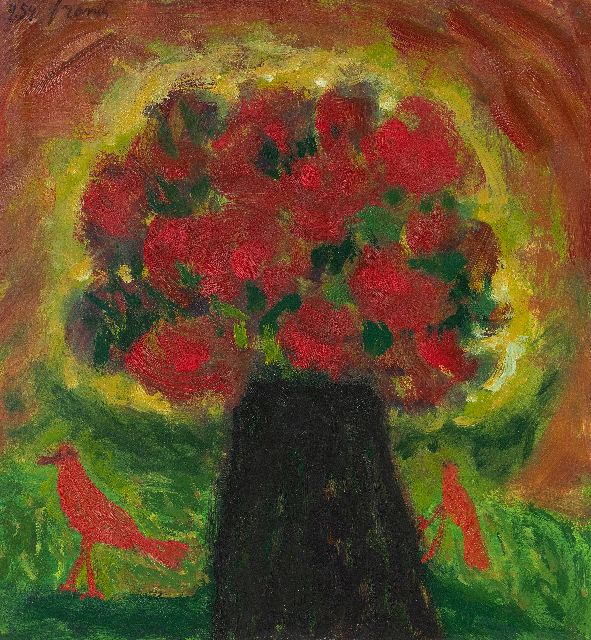 Eugène Brands | Zwarte vaas, gouache en olieverf op papier, 28,9 x 27,0 cm, gesigneerd l.b. en gedateerd 8.9.54
