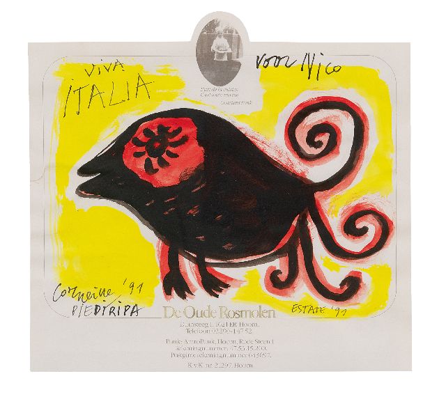 Corneille | Viva Italia (voor Nico Koster), aquarel en inkt op papier, 19,9 x 21,1 cm, gesigneerd l.o. en gedateerd '91