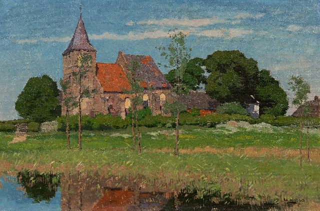 Derk Wiggers | Landschap met het kerkje van Persingen, olieverf op doek, 40,0 x 60,0 cm, gesigneerd r.o. en zonder lijst