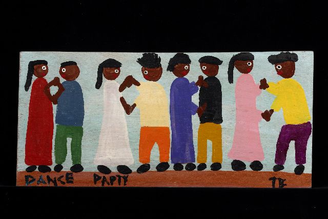 Tim Brown | Dance party, acryl op paneel, 26,2 x 55,7 cm, gesigneerd r.o. met initialen