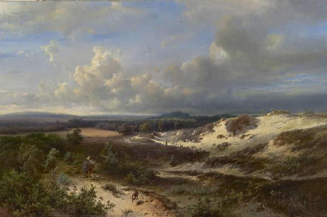 Springer C. en Kluyver P.L.F.   | Schilder aan het werk in de duinen bij de zee, olieverf op doek 56,5 x 84,5 cm, gesigneerd l.o. 'Kluyver' en r.o. 'C. Springer'
