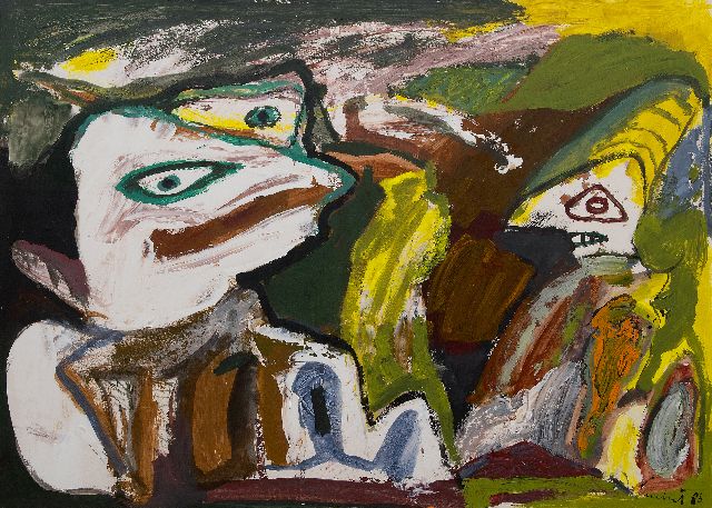 Lucebert | Zonder titel (twee figuren), gouache op papier, 78,3 x 109,7 cm, gesigneerd r.o. en gedateerd '86