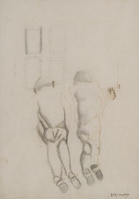 Herman Kruyder | Twee figuren, potlood en inkt op papier, 24,4 x 18,0 cm, gesigneerd r.o. en te dateren ca. 1929