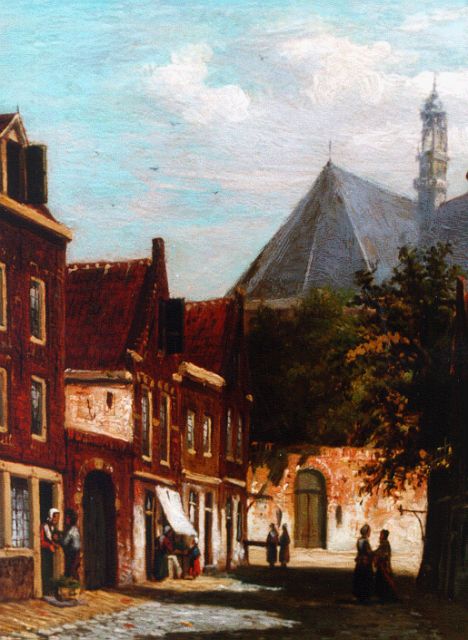 Johannes Jacobus Mittertreiner | Zonnig dorpsstraatje, olieverf op paneel, 19,5 x 14,2 cm, gesigneerd r.o.