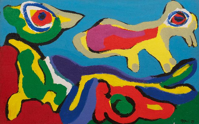 Karel Appel | Birds, acryl op papier op doek, 49,3 x 77,1 cm, gesigneerd r.o. en gedateerd '73
