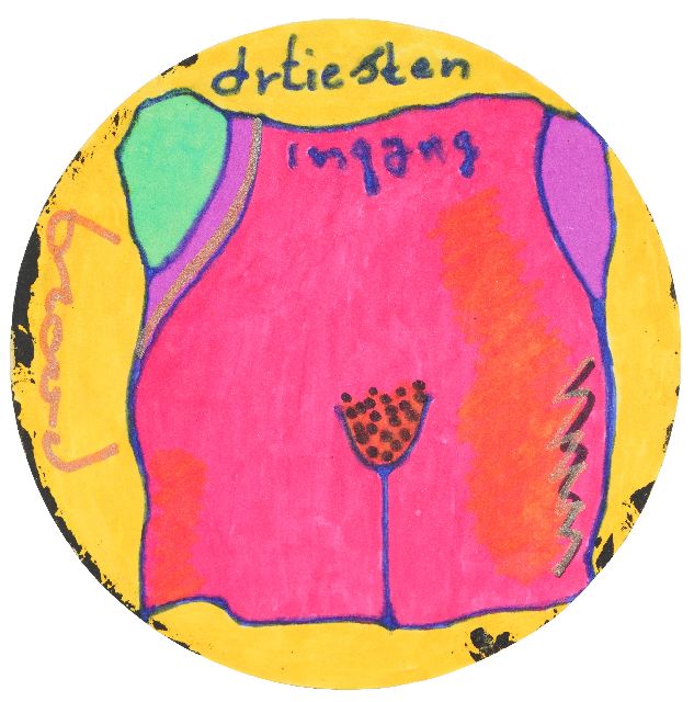 Herman Brood | 'Artiesteningang' (bierviltje), gesigneerd l.m.