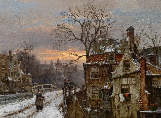 Willem Koekkoek | Besneeuwd Hollands grachtje, olieverf op doek, 45,3 x 60,0 cm, gesigneerd l.o.