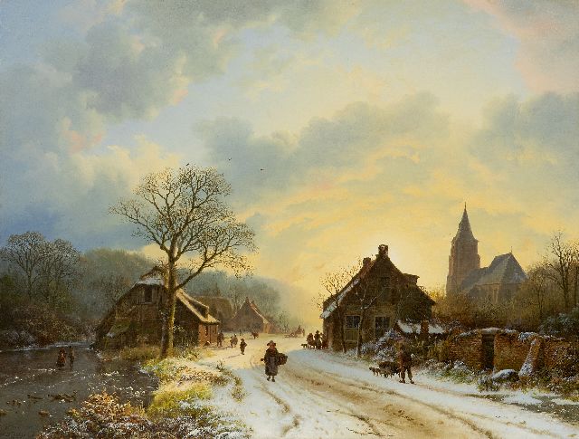 Barend Cornelis Koekkoek | Nederrijns winterlandschap met kerkje, geïnspireerd op de dorpskerk te Aerdt, olieverf op doek, 39,7 x 52,4 cm, gesigneerd l.o. en gedateerd 1837