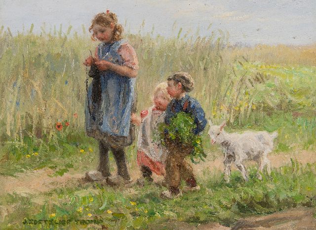 Jan Zoetelief Tromp | Huiswaarts door het korenveld, olieverf op paneel, 24,3 x 32,6 cm, gesigneerd l.o.