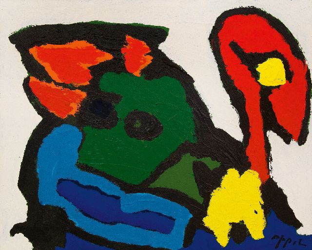 Karel Appel | Zonder titel (Dier), acryl op papier op doek, 69,1 x 85,0 cm, gesigneerd r.o.