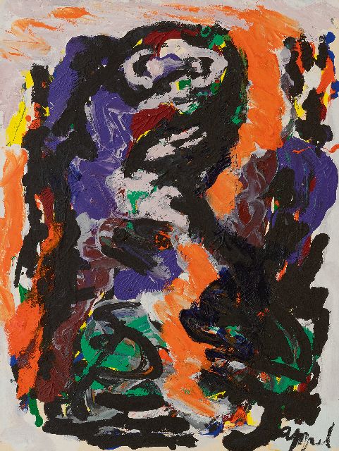 Karel Appel | Zonder titel (Vogelfiguur), olieverf op papier op doek, 68,4 x 52,5 cm, gesigneerd r.o.