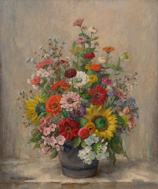 Hugo Berten | Keulse pot met zomerbloemen, olieverf op doek, 60,1 x 50,5 cm, gesigneerd l.o. en zonder lijst