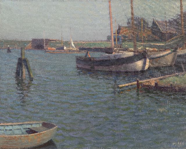 A.P. Schotel | Scheepswerf in Muiden, olieverf op doek, 40,3 x 50,3 cm, gesigneerd r.o.