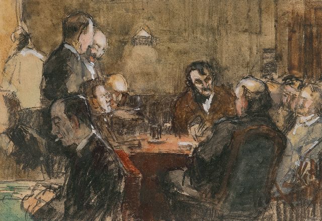 Floris Arntzenius | Avondje met vrienden in Pulchri Studio, Den Haag, aquarel en potlood op papier, 16,0 x 23,0 cm
