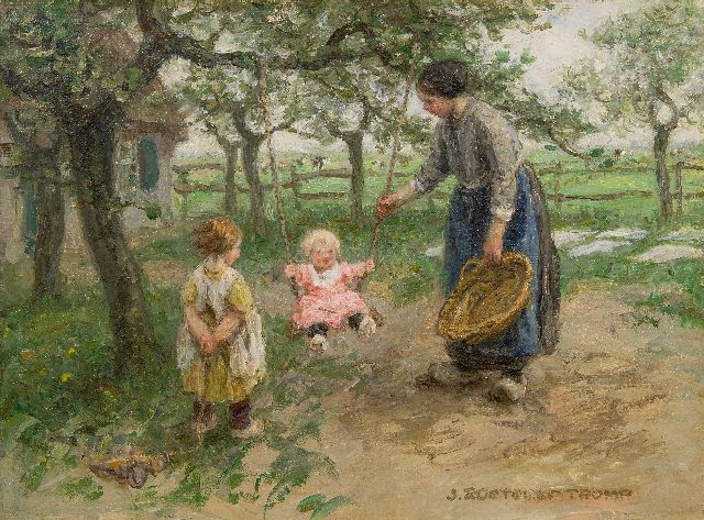 Jan Zoetelief Tromp | Schommelen in de boomgaard, olieverf op doek, 30,5 x 40,8 cm, gesigneerd r.o.